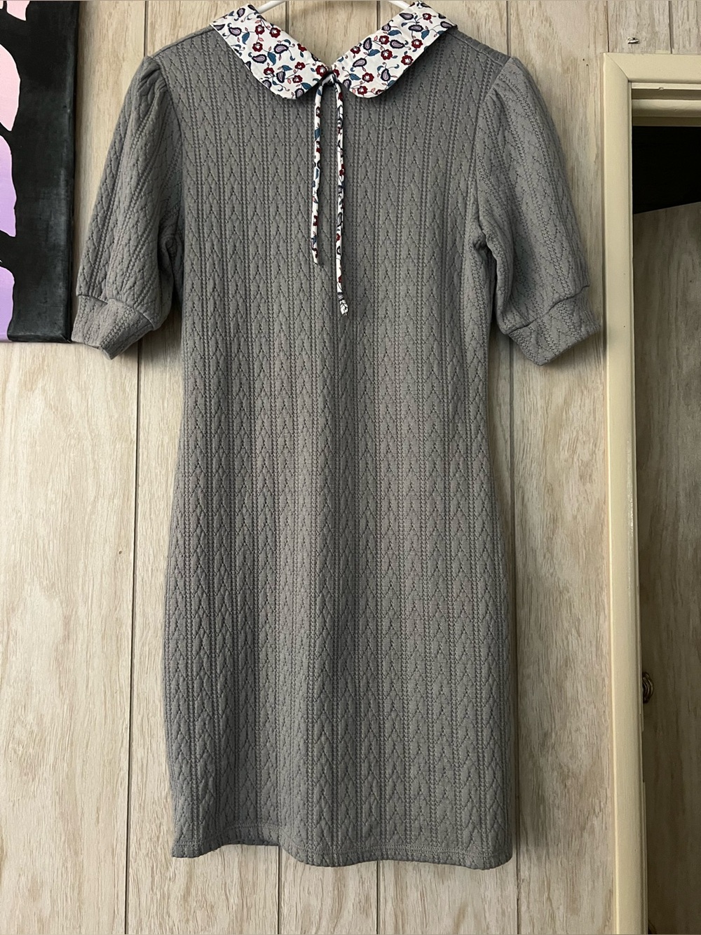 Kingston Gray Knit Dress with Printed Collar Size M